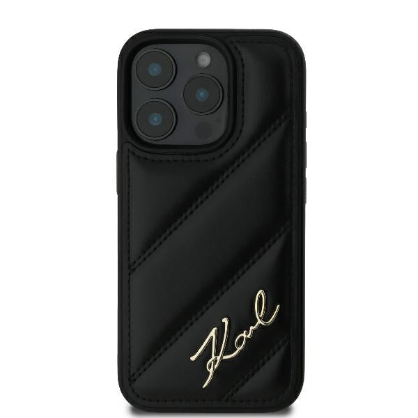 Etui na Apple iPhone 16 Pro, Karl Lagerfeld, Diagonal Quilted Script, Czarne