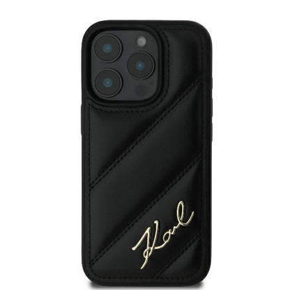 Etui na Apple iPhone 16 Pro, Karl Lagerfeld, Diagonal Quilted Script, Czarne