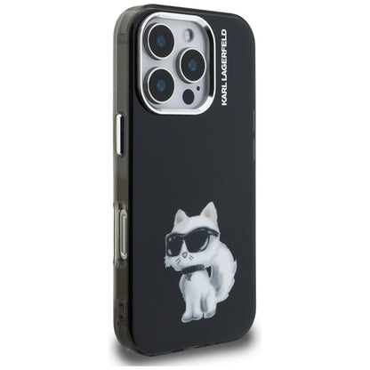 Case for Apple iPhone 16 Pro, Karl Lagerfeld, IML Aquarelle Logo Choupette, Black