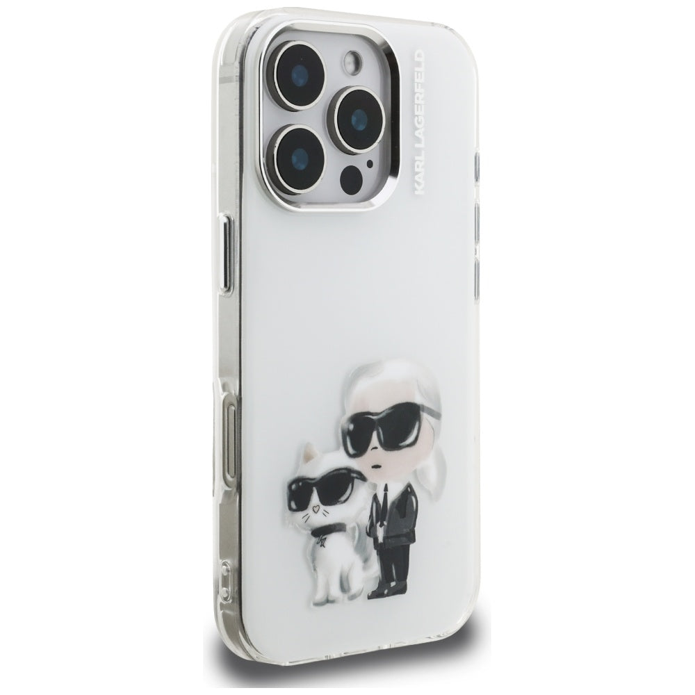 Etui na Apple iPhone 16 Pro, Karl Lagerfeld, IML Aquarelle Logo Karl & Choupette, Białe