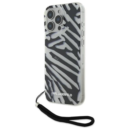 Etui na Apple iPhone 16 Pro, Karl Lagerfeld, IML Luxury Zebra Pattern with Strap, Czarne