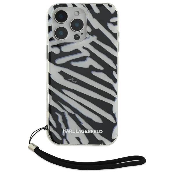 Etui na Apple iPhone 16 Pro, Karl Lagerfeld, IML Luxury Zebra Pattern with Strap, Czarne