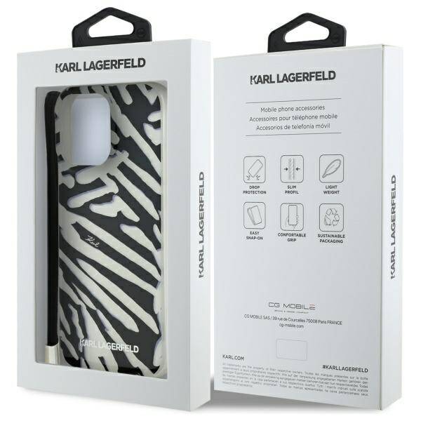 Etui na Apple iPhone 16 Pro, Karl Lagerfeld, IML Luxury Zebra Pattern with Strap, Czarne