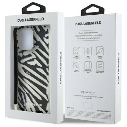 Etui na Apple iPhone 16 Pro, Karl Lagerfeld, IML Luxury Zebra Pattern with Strap, Czarne