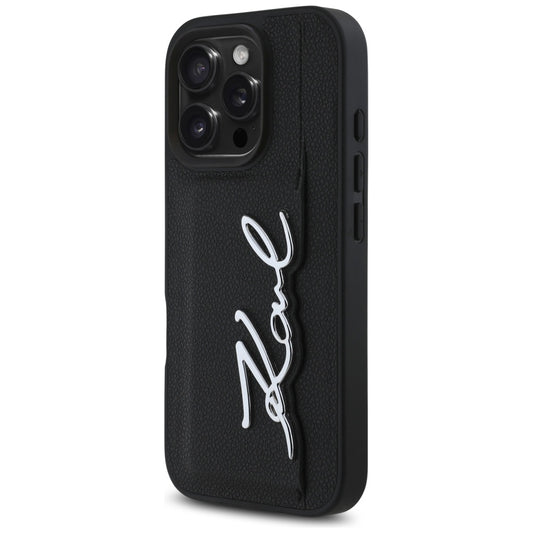 Etui na Apple iPhone 16 Pro, Karl Lagerfeld, Metal Signature, Czarne