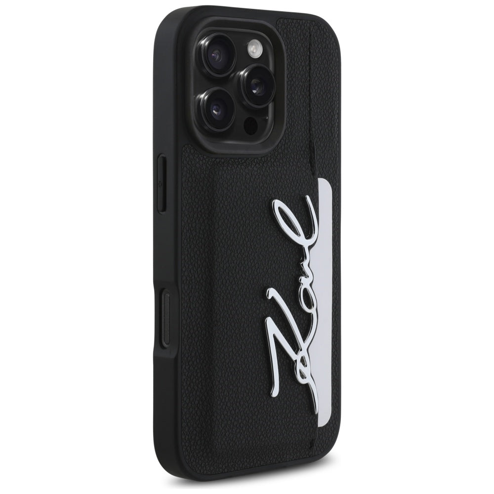 Etui na Apple iPhone 16 Pro, Karl Lagerfeld, Metal Signature, Czarne