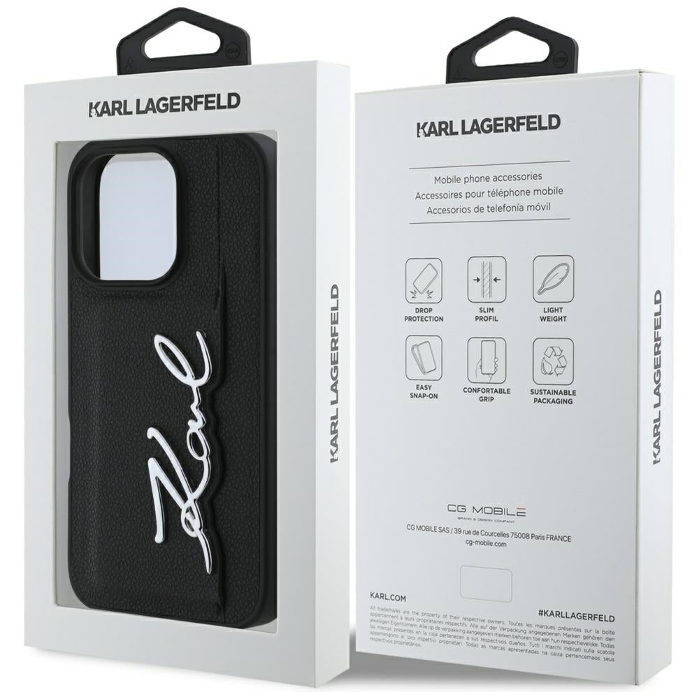 Etui na Apple iPhone 16 Pro, Karl Lagerfeld, Metal Signature, Czarne