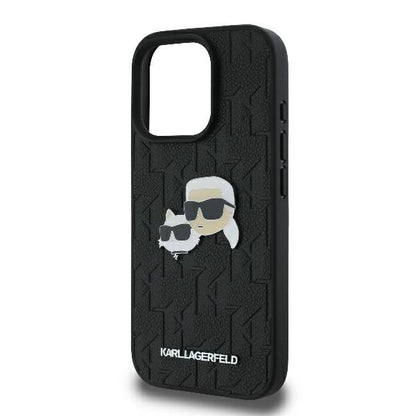 Etui na Apple iPhone 16 Pro, Karl Lagerfeld, Monogram Karl & Choupette's Heads, Czarne