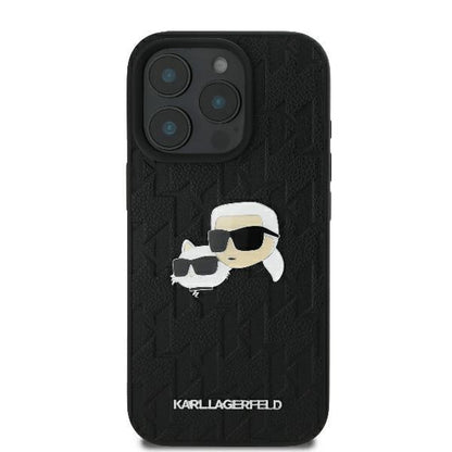 Etui na Apple iPhone 16 Pro, Karl Lagerfeld, Monogram Karl & Choupette's Heads, Czarne