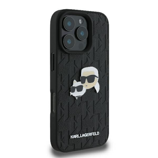 Etui na Apple iPhone 16 Pro, Karl Lagerfeld, Monogram Karl & Choupette's Heads, Czarne