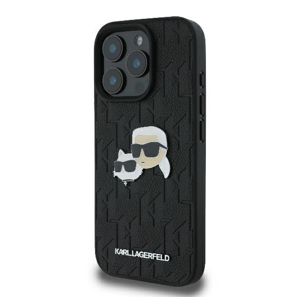 Etui na Apple iPhone 16 Pro, Karl Lagerfeld, Monogram Karl & Choupette's Heads, Czarne