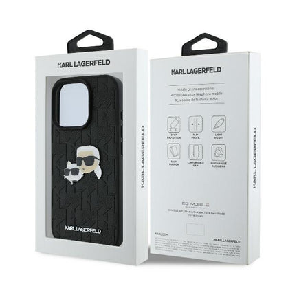 Etui na Apple iPhone 16 Pro, Karl Lagerfeld, Monogram Karl & Choupette's Heads, Czarne