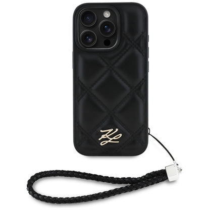 Etui na Apple iPhone 16 Pro, Karl Lagerfeld, Quilted Initial Logo & Chain Strap, Czarne