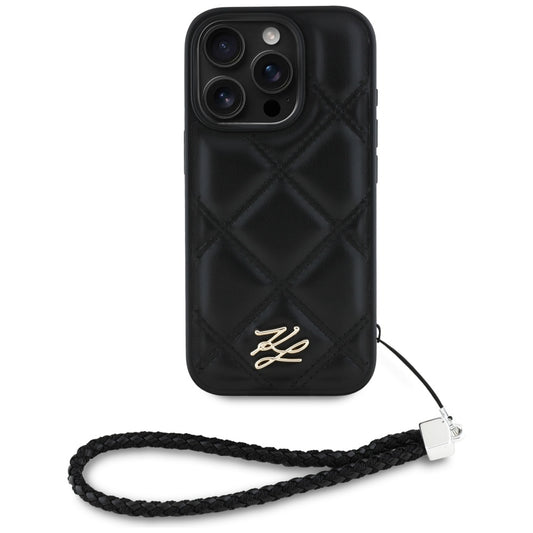 Etui na Apple iPhone 16 Pro, Karl Lagerfeld, Quilted Initial Logo & Chain Strap, Czarne