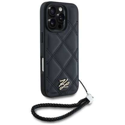 Etui na Apple iPhone 16 Pro, Karl Lagerfeld, Quilted Initial Logo & Chain Strap, Czarne