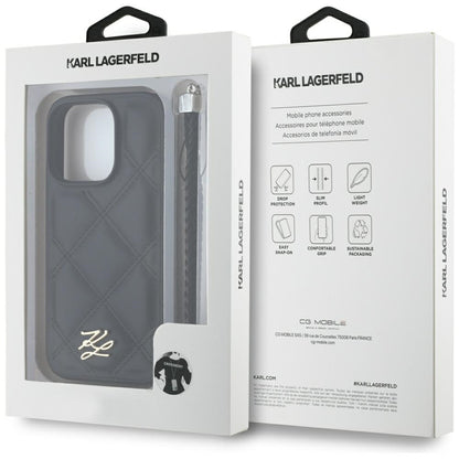 Etui na Apple iPhone 16 Pro, Karl Lagerfeld, Quilted Initial Logo & Chain Strap, Czarne