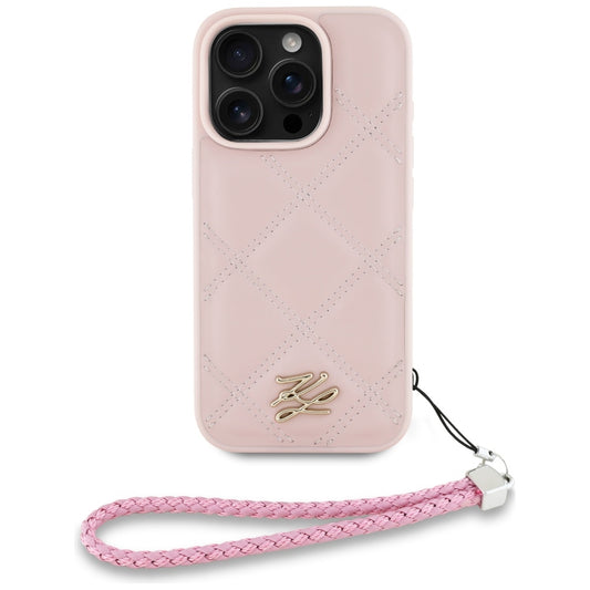 Etui na Apple iPhone 16 Pro, Karl Lagerfeld, Quilted Initial Logo & Chain Strap, Różowy