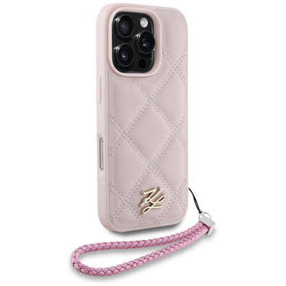 Etui na Apple iPhone 16 Pro, Karl Lagerfeld, Quilted Initial Logo & Chain Strap, Różowy