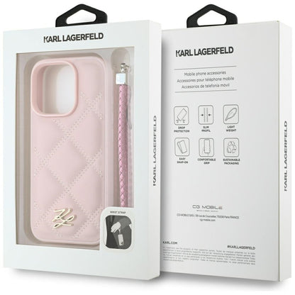 Etui na Apple iPhone 16 Pro, Karl Lagerfeld, Quilted Initial Logo & Chain Strap, Różowy