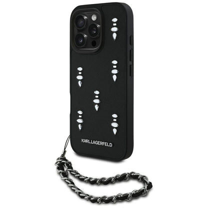 Etui na Apple iPhone 16 Pro, Karl Lagerfeld, Saffiano Crystals & Charm, Czarne