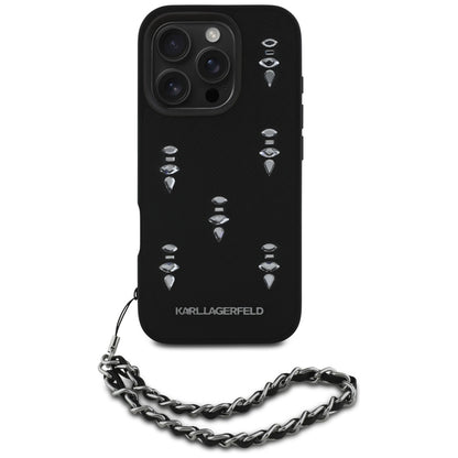 Etui na Apple iPhone 16 Pro, Karl Lagerfeld, Saffiano Crystals & Charm, Czarne