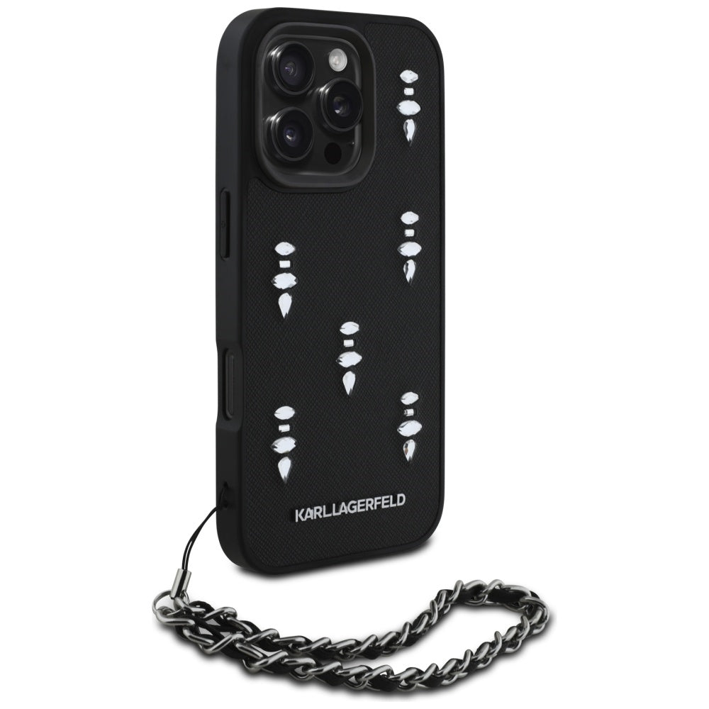 Etui na Apple iPhone 16 Pro, Karl Lagerfeld, Saffiano Crystals & Charm, Czarne