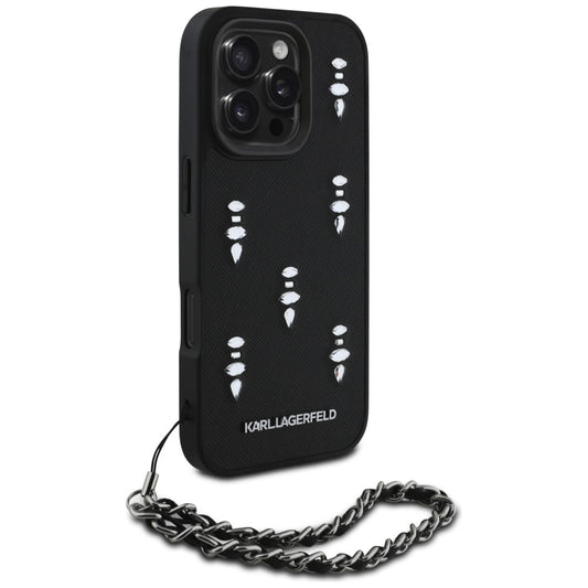 Etui na Apple iPhone 16 Pro, Karl Lagerfeld, Saffiano Crystals & Charm, Czarne