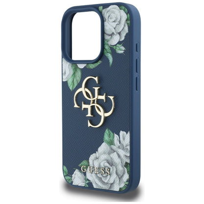Etui na Apple iPhone 16 Pro Max, Guess, 4G Grained Roses Big Logo, Niebieskie