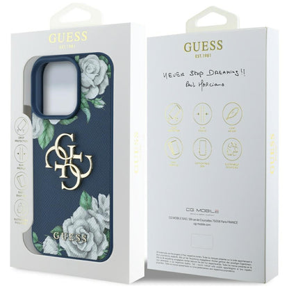 Etui na Apple iPhone 16 Pro Max, Guess, 4G Grained Roses Big Logo, Niebieskie