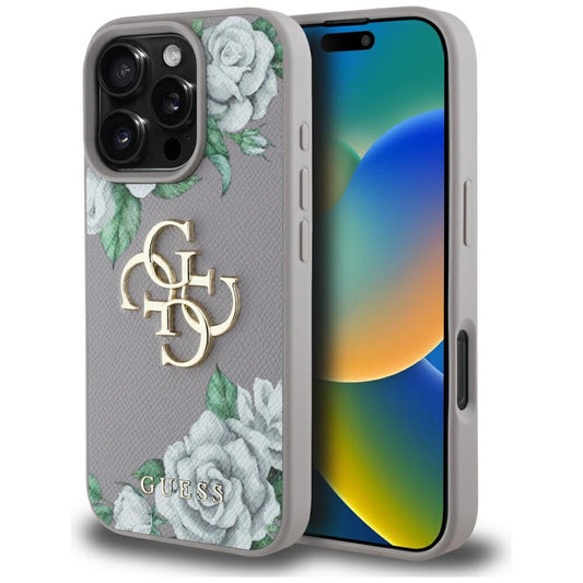 Etui na Apple iPhone 16 Pro Max, Guess, 4G Grained Roses Big Logo, Fioletowy