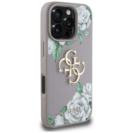 Etui na Apple iPhone 16 Pro Max, Guess, 4G Grained Roses Big Logo, Fioletowy