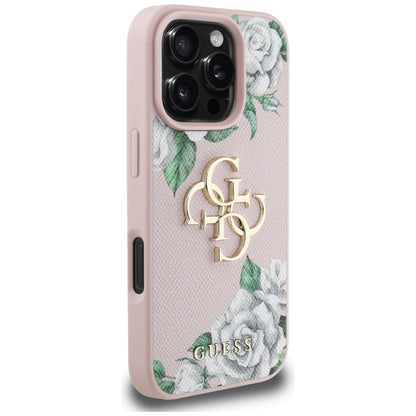 Etui na Apple iPhone 16 Pro Max, Guess, 4G Grained Roses Big Logo, Różowy