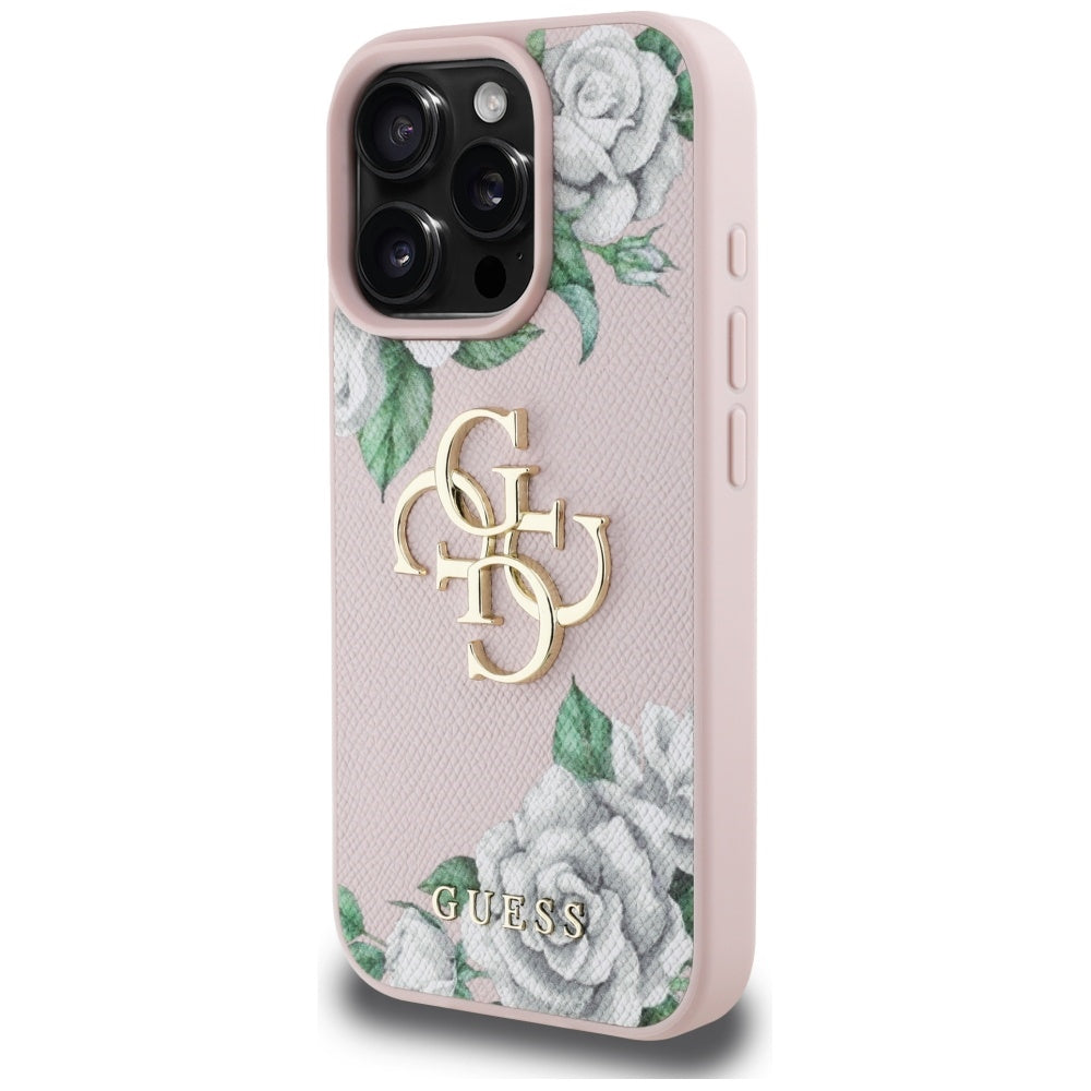Etui na Apple iPhone 16 Pro Max, Guess, 4G Grained Roses Big Logo, Różowy