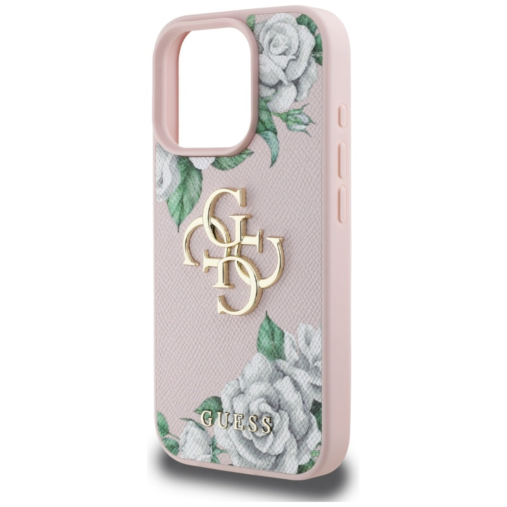 Etui na Apple iPhone 16 Pro Max, Guess, 4G Grained Roses Big Logo, Różowy