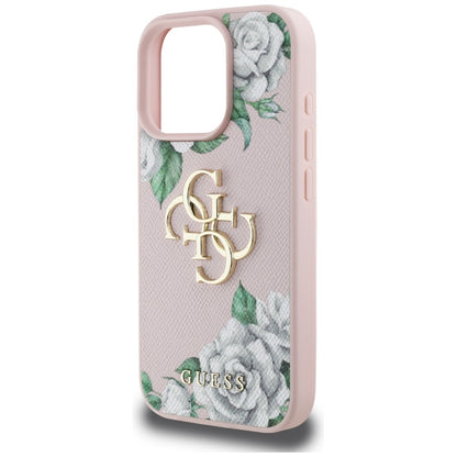 Etui na Apple iPhone 16 Pro Max, Guess, 4G Grained Roses Big Logo, Różowy