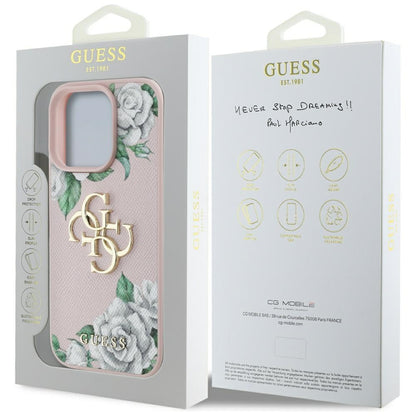 Etui na Apple iPhone 16 Pro Max, Guess, 4G Grained Roses Big Logo, Różowy