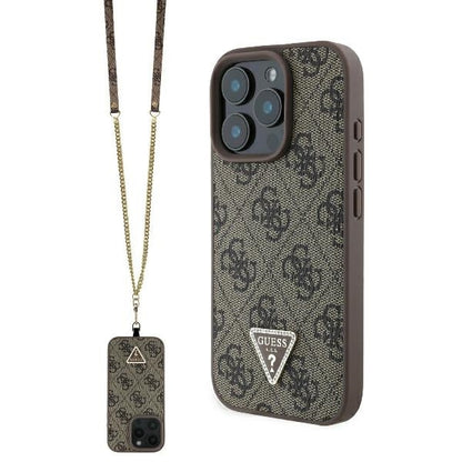 Etui na Apple iPhone 16 Pro Max, Guess, Crossbody 4G Triangle Strass, Brązowy