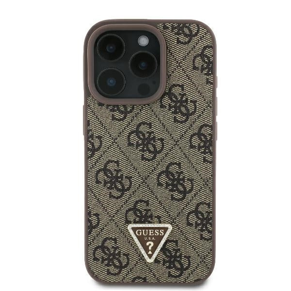 Etui na Apple iPhone 16 Pro Max, Guess, Crossbody 4G Triangle Strass, Brązowy