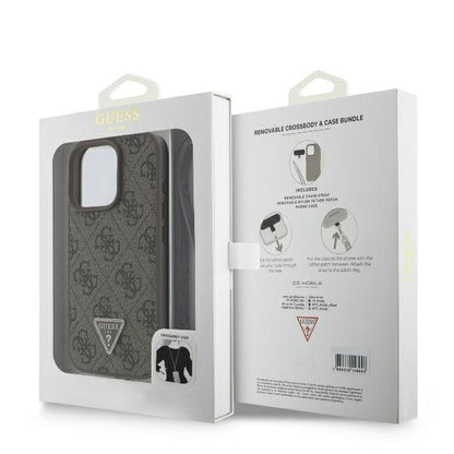 Etui na Apple iPhone 16 Pro Max, Guess, Crossbody 4G Triangle Strass, Brązowy