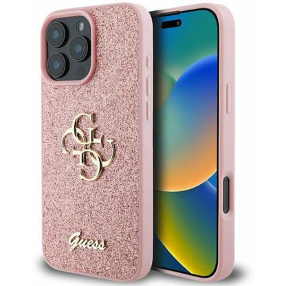 Etui na Apple iPhone 16 Pro Max, Guess, Fixed Glitter Big 4G, Różowy
