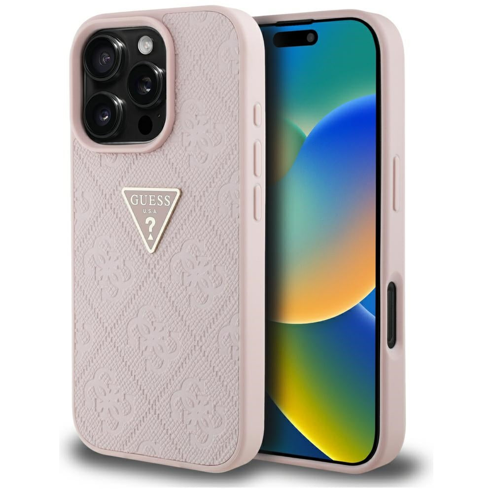 Etui na Apple iPhone 16 Pro Max, Guess, Hot Stamp 4G Pattern Triangle Logo, Różowy
