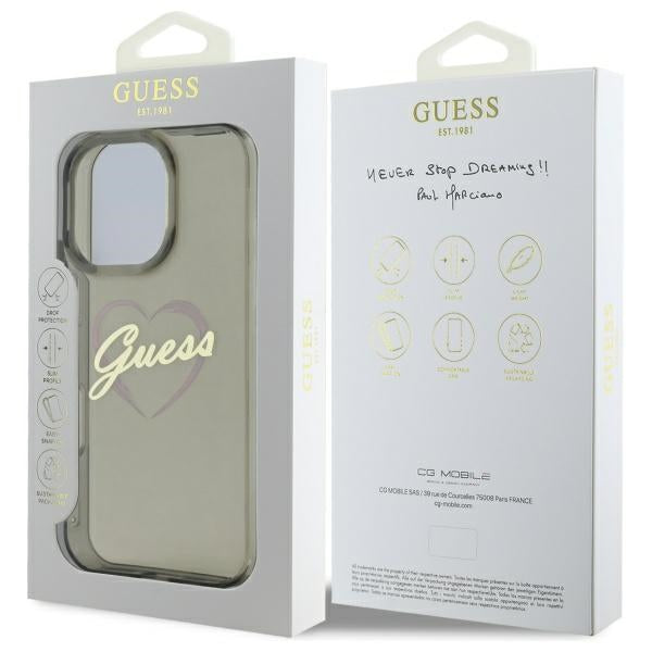 Etui na Apple iPhone 16 Pro Max, Guess, IML Heart, Czarne