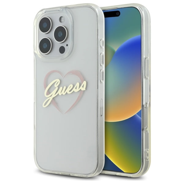 Etui na Apple iPhone 16 Pro Max, Guess, IML Heart, Przezroczyste
