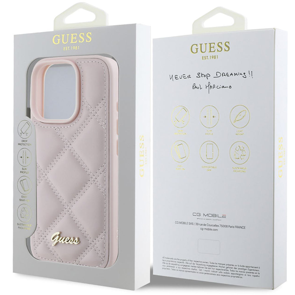 Etui na Apple iPhone 16 Pro Max, Guess, Quilted Metal Logo, Różowy