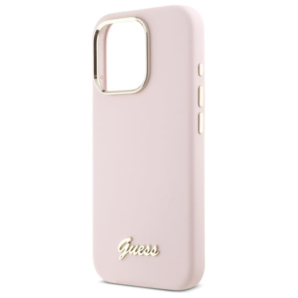 Etui na Apple iPhone 16 Pro Max, Guess, Script Metal Logo & Frame, Jasnoróżowy