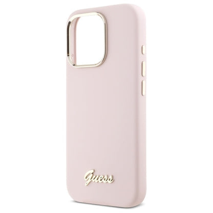 Etui na Apple iPhone 16 Pro Max, Guess, Script Metal Logo & Frame, Jasnoróżowy
