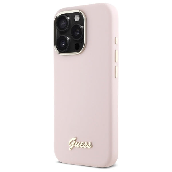 Etui na Apple iPhone 16 Pro Max, Guess, Script Metal Logo & Frame, Jasnoróżowy