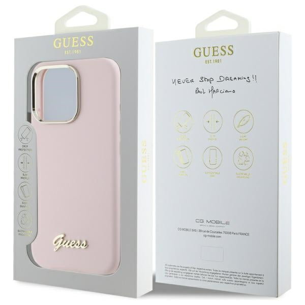 Etui na Apple iPhone 16 Pro Max, Guess, Script Metal Logo & Frame, Jasnoróżowy