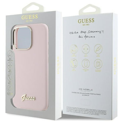 Etui na Apple iPhone 16 Pro Max, Guess, Script Metal Logo & Frame, Jasnoróżowy