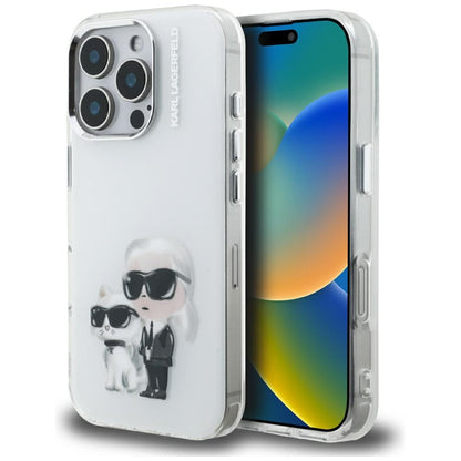 Etui na Apple iPhone 16 Pro Max, Karl Lagerfeld, IML Aquarelle Logo Karl & Choupette, Białe